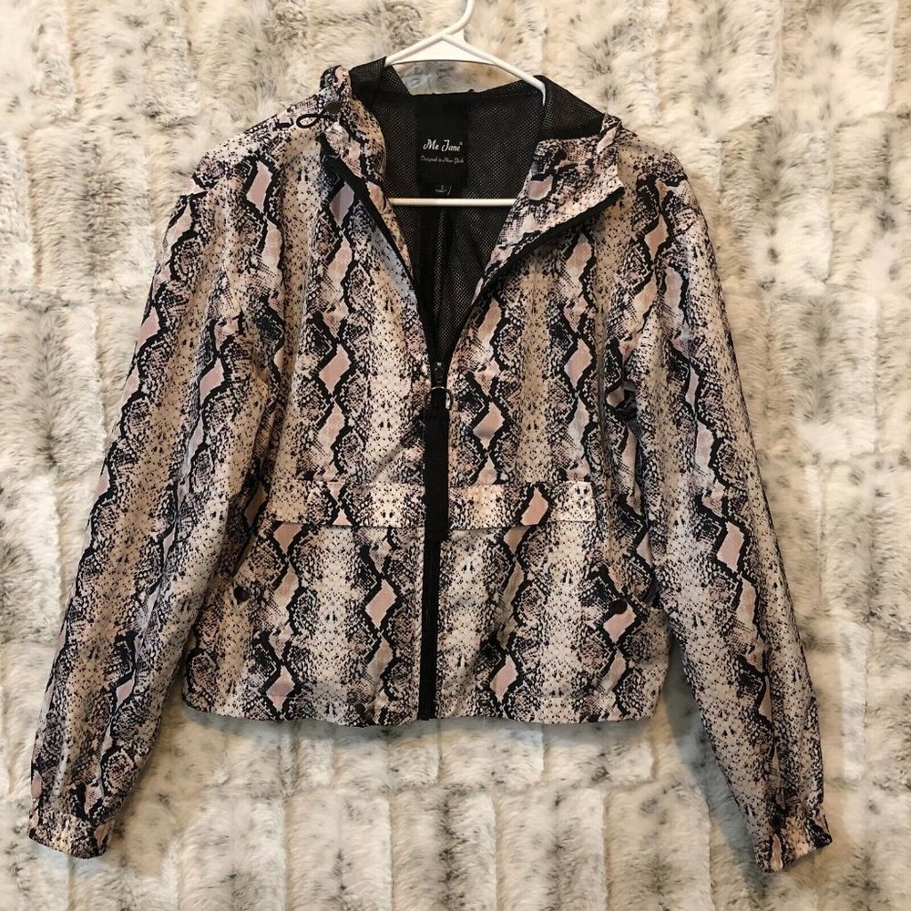 Me Jane Women's Pink Full Zip Snakeskin Windbreaker Jacket with Hood Small